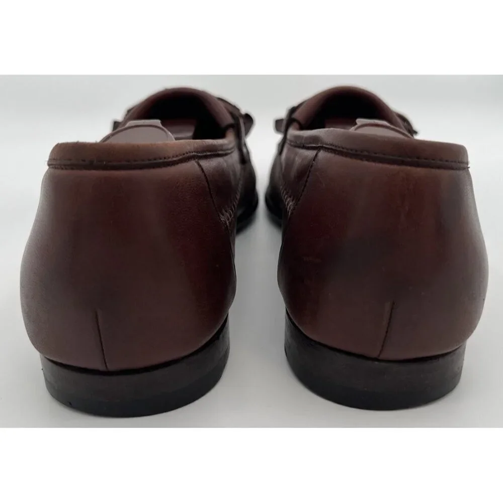 Santoni Italy Handmade Stitched Brown Leather Kiltie Tassell Loafers Men Size 9D